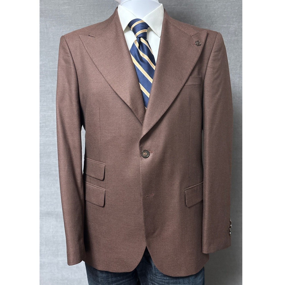 Cengizhan Baybars Sport Coat EU 52 Brown Check Wool Peak Lapel Blazer 42R 40R